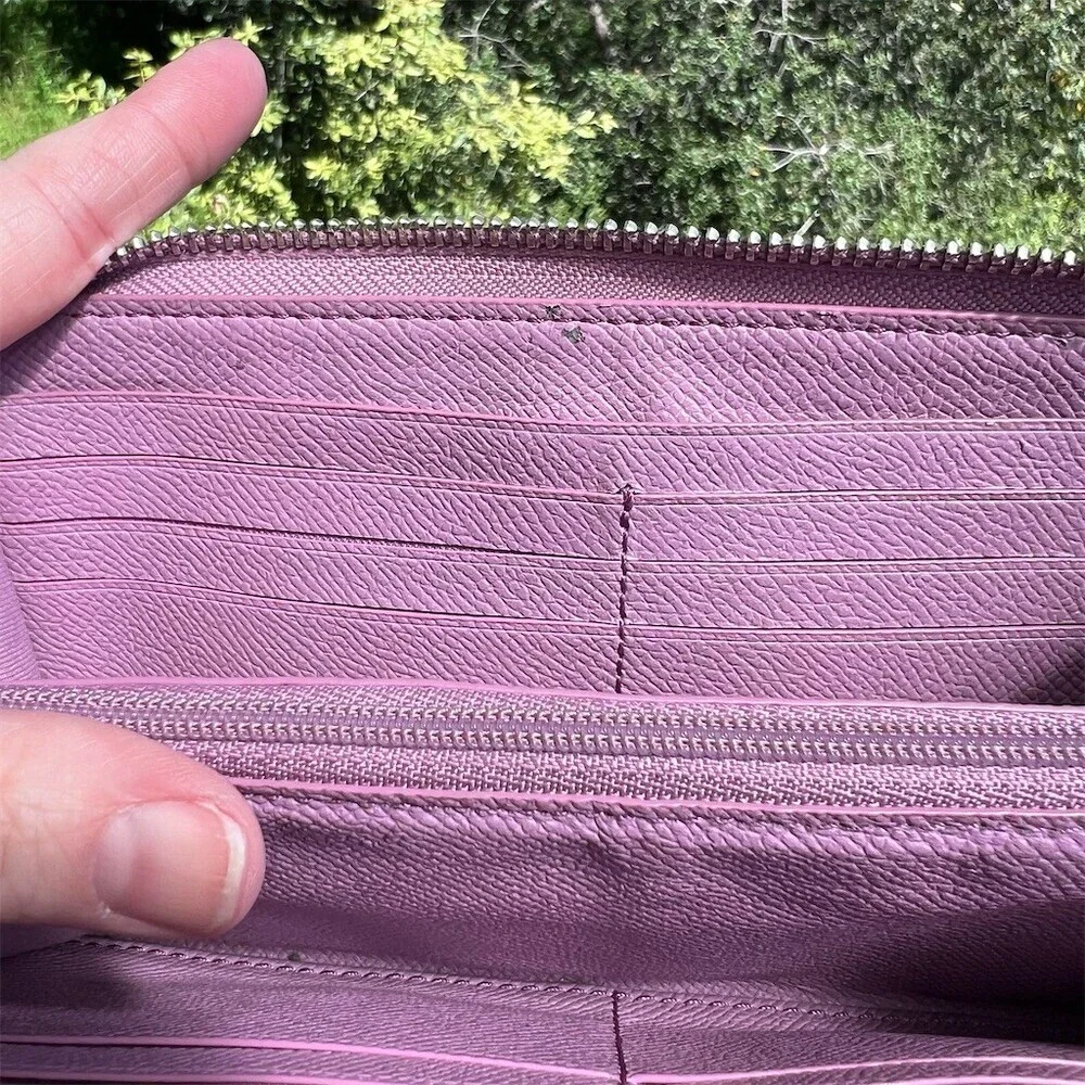 COACH Long Zip-Around Wallet Pink/Purple Pebble Leather Silver Hardware AUTHENTC